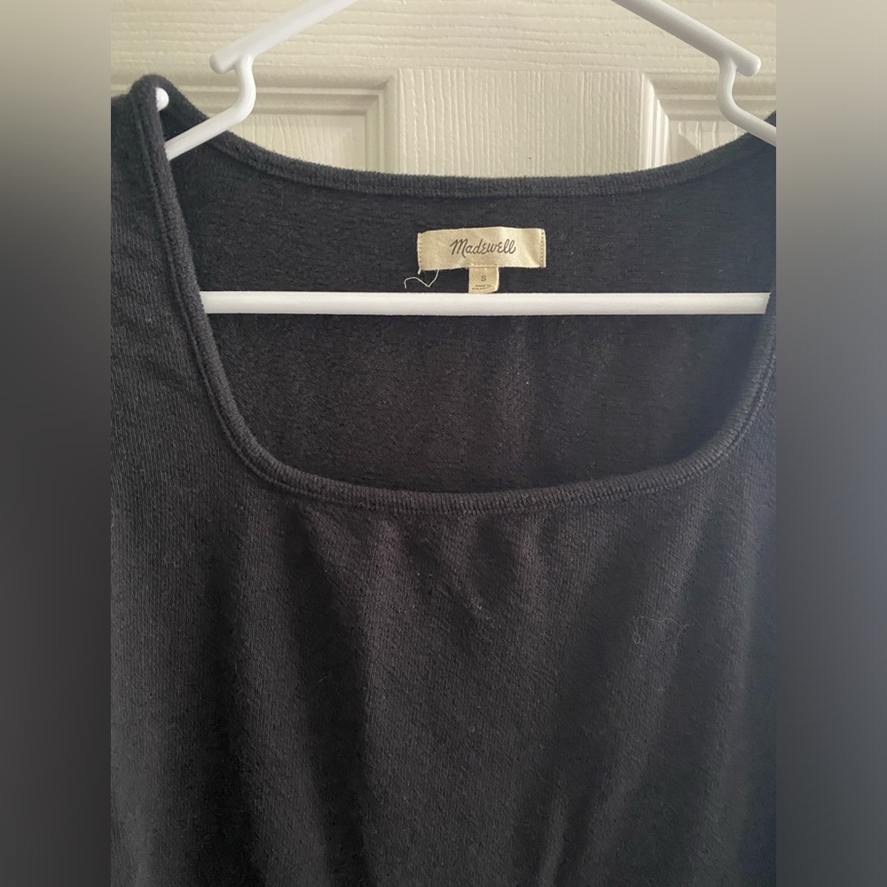 Madewell Black Cotton Square Neck Sleeveless Midi Dress - Picture 2 of 7